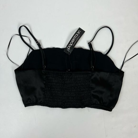 NWOT Paper Moon NWT Black Satin Two Piece Crop Top Set Womens Size Small - Picture 7 of 16